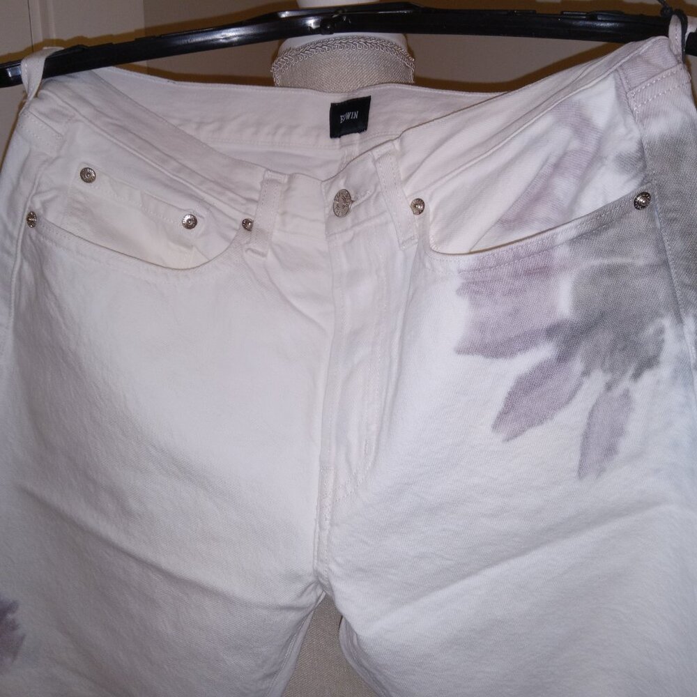 NWT Edwin Womens Size 28 Kali Ankle Jeans Vintage Straight Leg in Beige Tie Dye - Picture 2 of 10